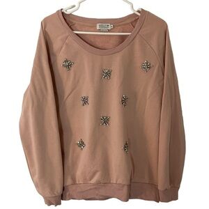 MOLLY bracken bedazzled crew neck sweater pink XL